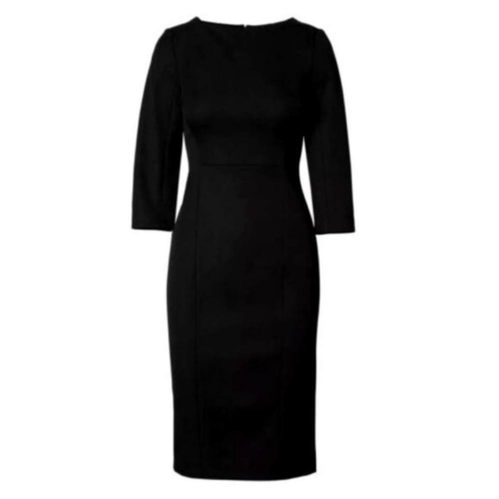 Banana Republic Black Boatneck Sheath 3/4 Sleeves LBD size 8